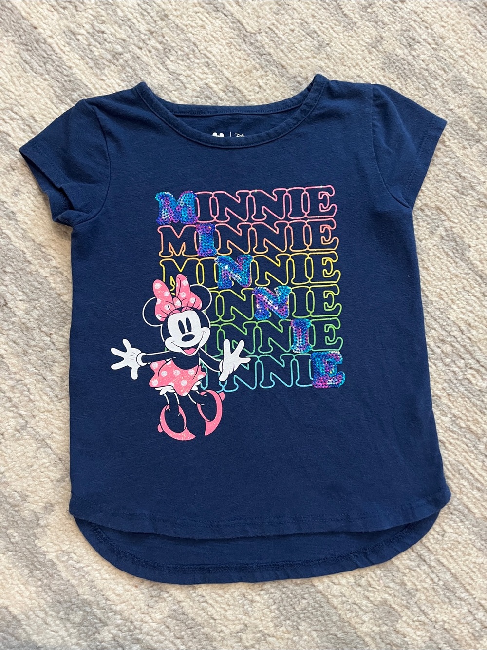 Disney Minnie Mouse Navy Tee with Pink and Rainbow Accents